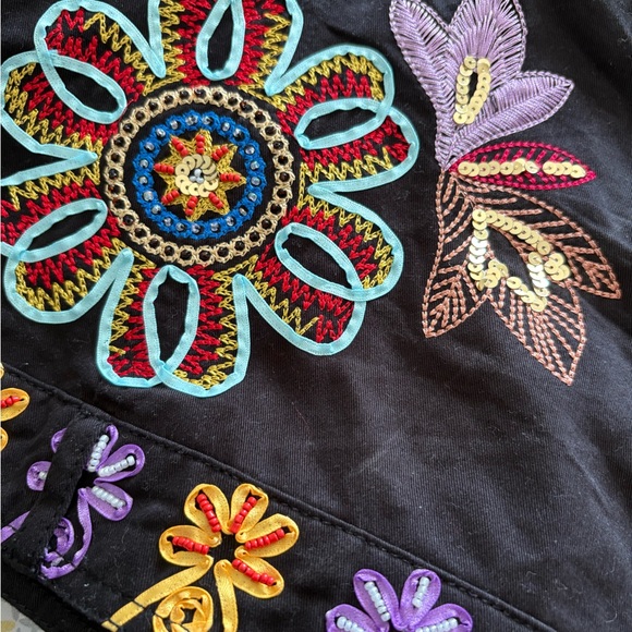 BEREK Black Embroidered Floral Beaded Jacket Button Front XL (22”x23”) - Picture 9 of 10